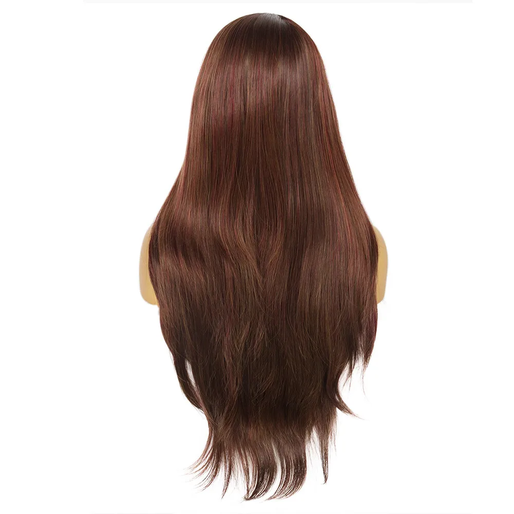 30Inches 13*4 Light Lace Front Wigs Brown Straight Hair with Transparent Heat Resistant Fiber Synthetic for Black Girls Women