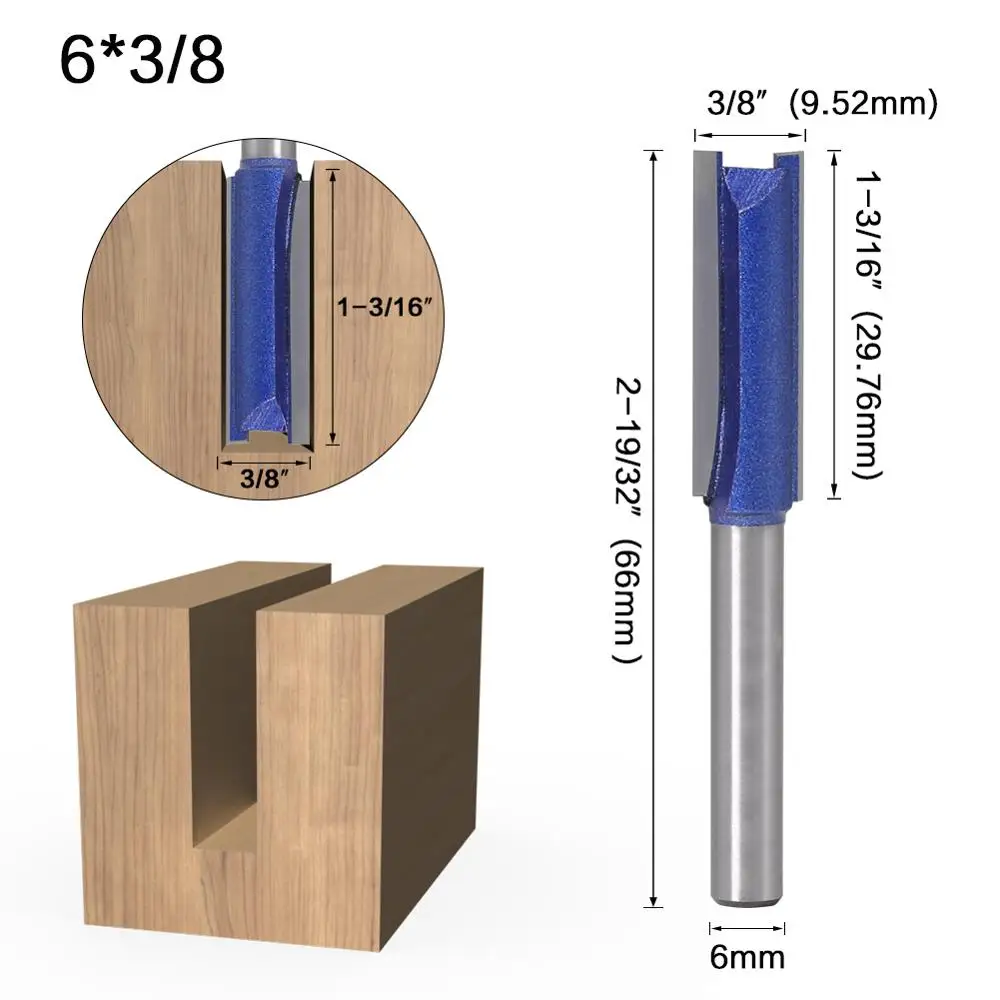 1PCS 6mm Shank Straight Woodworking Router Bit Set Carpenter Milling Cutter 1/4″,5/16″,3/8″,1/2″Cutting Diameter