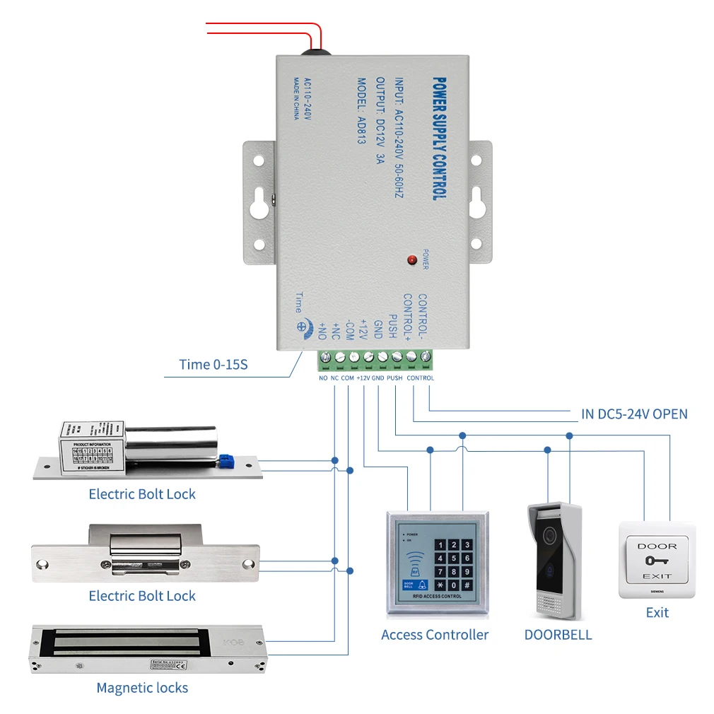 Jeatone Access Control Power Supply for Door Access Control System Switch Power Supply Input NO/NC Output for 2 Electric Lock