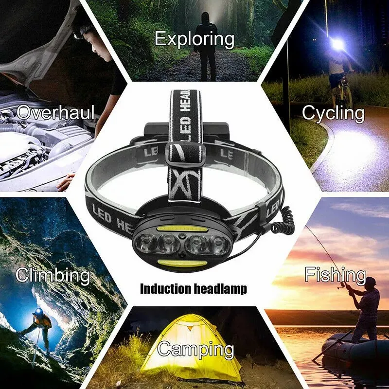 F2 Headlamp High Lumens LED Headlight Torch Inductive Motion Sensor 4T6 2COB Head Lamp Outdoor Flashlight Camping Fishing Caving