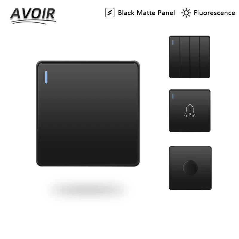 Avoir  Light Switch Wall Switch Black Matte Large Panel Plastic Material 1/2/3/4Gang 1/2/3Way Button Home Switches Collection