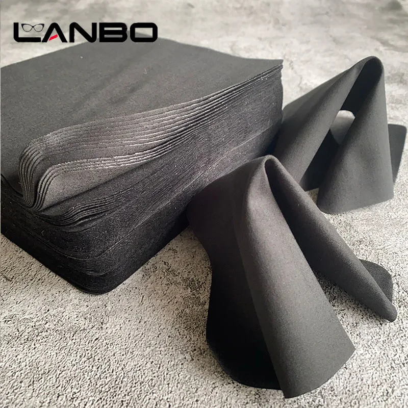 LANBO 100 pcs High quality black color 15*17cm Microfiber Glasses Cleaning Cloth For Lens Phone Screen Cleaning Wipes