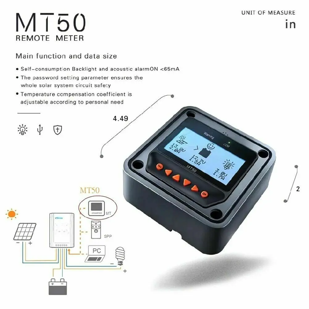 EPever-Pantalla remota MT50 para Tracer, MT-50 de medidor remoto para EPever MPPT, controlador de carga Solar con pantalla LCD en tiempo Real