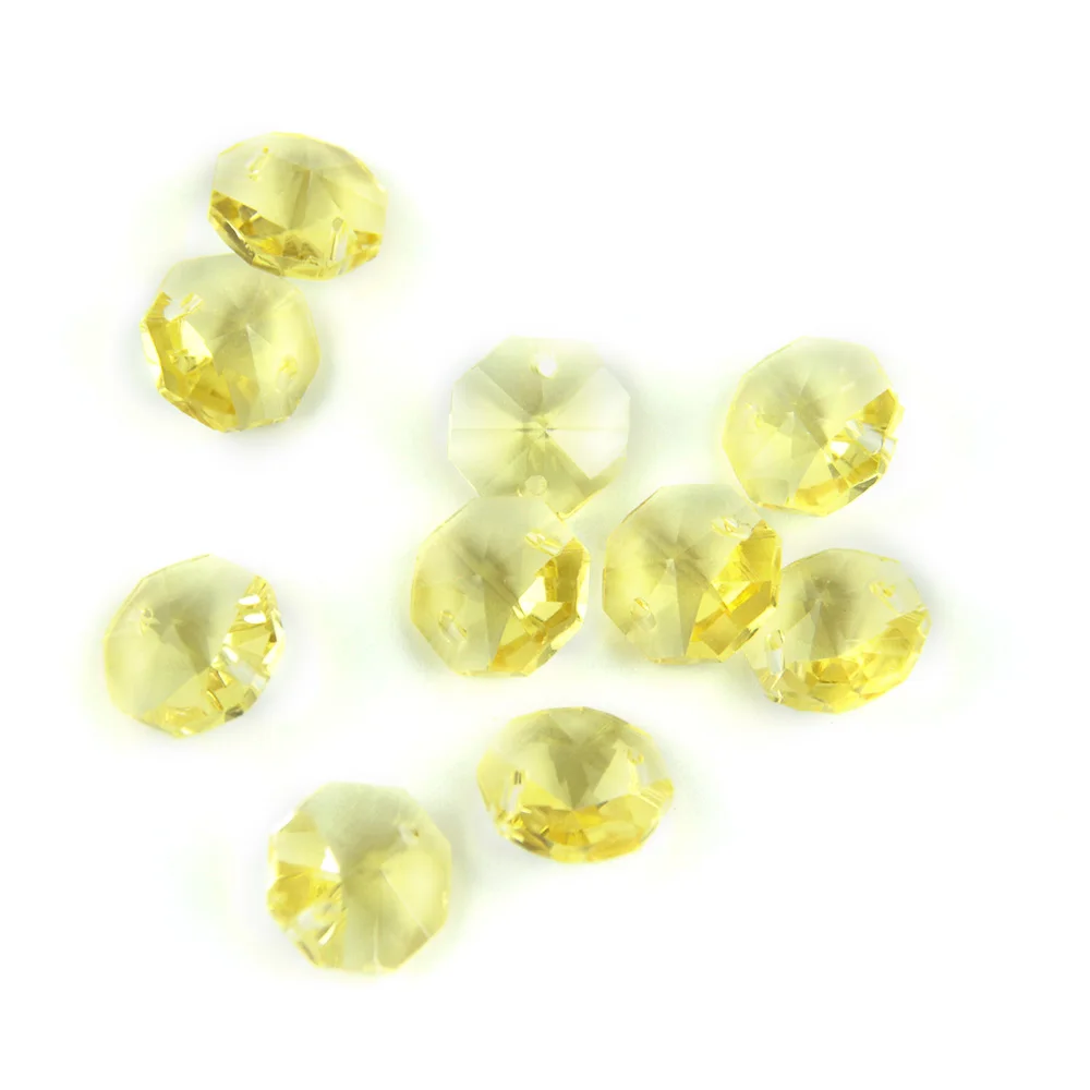 

Light Yellow 14mm Octagon Beads With 1 Hole/2 Holes Crystal Lighting Lamp Parts Beads Strand Component For Home Wedding & DIY