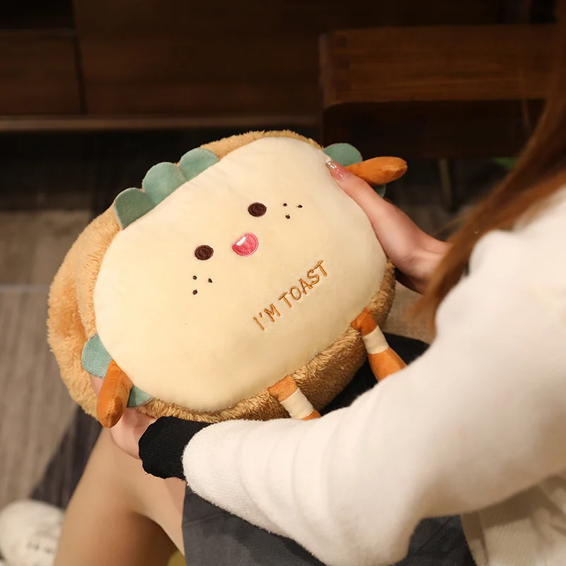 New  Kawaii Toast Bread Food Plush Toys Winter Handwarmer Stuffed Food Pillow Sofa Chair Cushion For Kids Xmas Birthday Gift