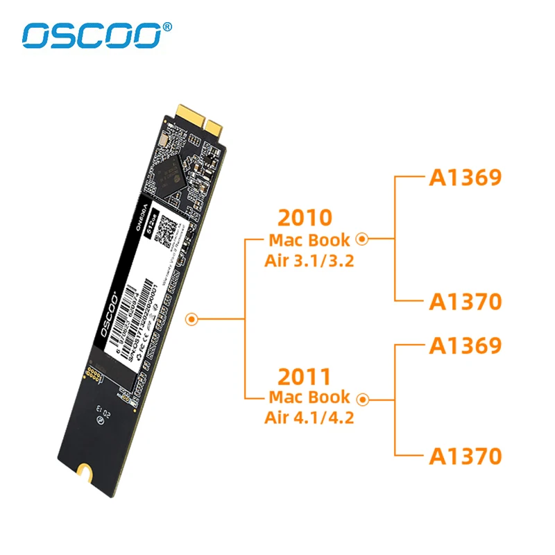 OSCOO 512GB 1TB SSD For MacBook Air 2010 2011 A1369 A1370 TLC Hard Drive Capacity Upgrade