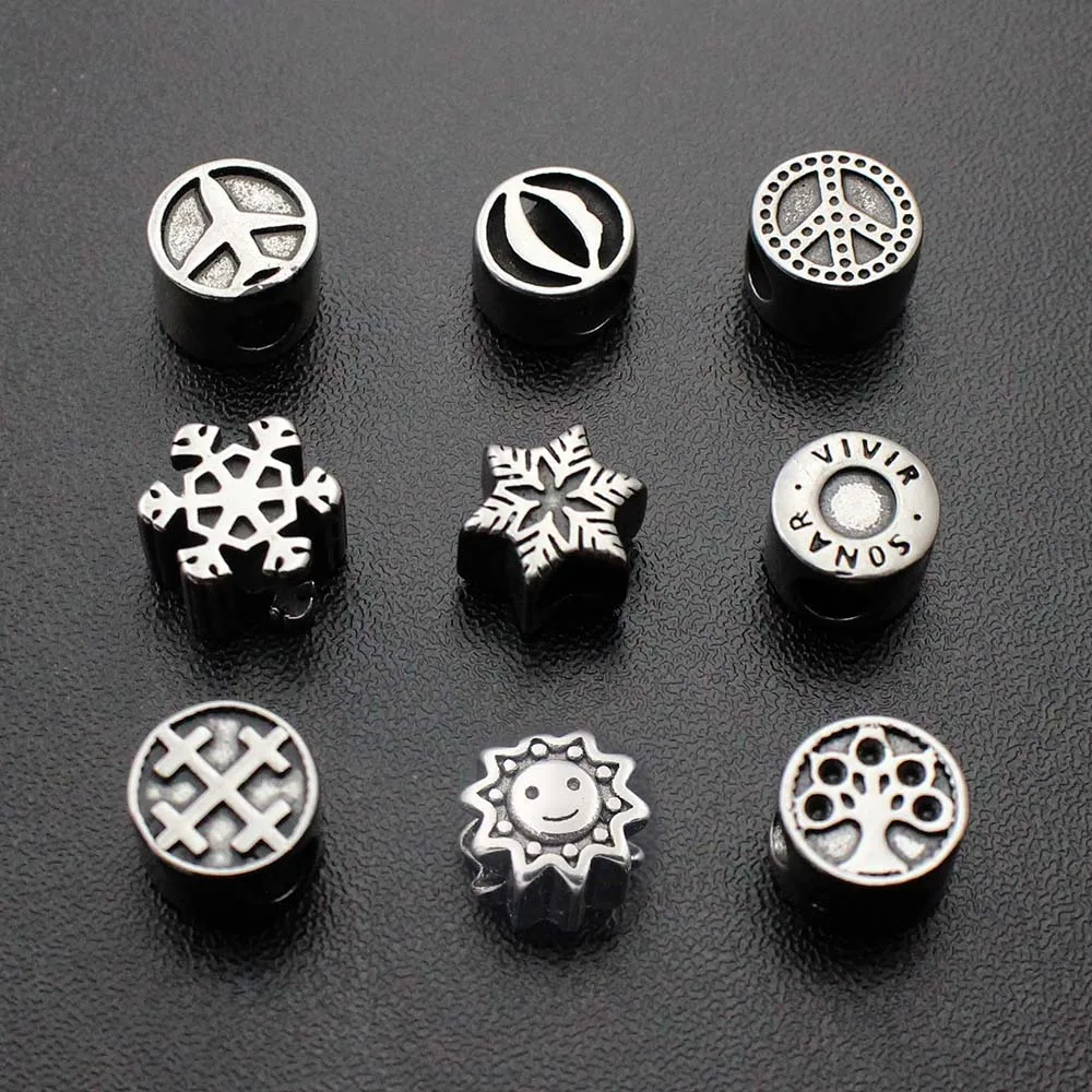 4pcs Stainless Steel Vintage Lip Bead Fit Original Charm Big Hole Tree of Life Peace Bracelet Necklace DIY Jewelry Making