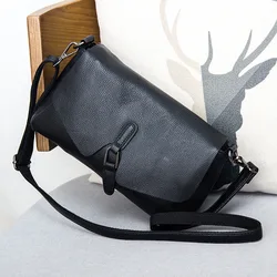 BRIGGS New Women Shoulder Bag Genuine Leather Fashion Black Flap Bag Lady Messenger Crossbody Purse Simple High Quality Handbag