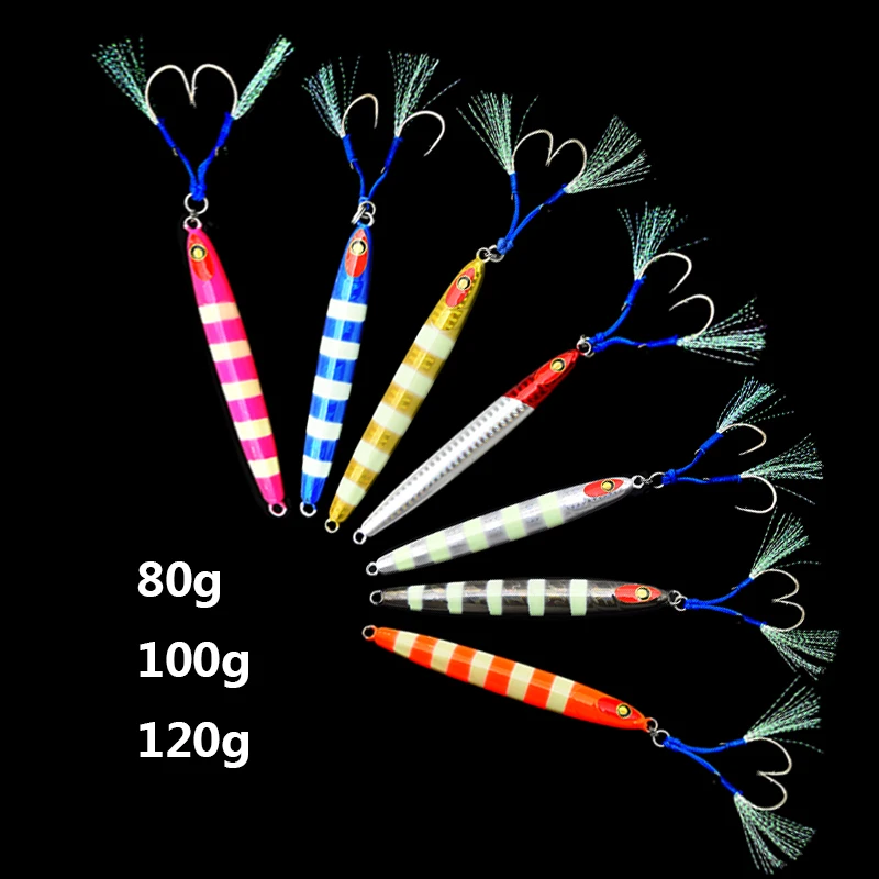 2pcs 80G100G120G Rapid subsidence Lure killer Luminous lead fish glow jigging lure hard metal jig bait