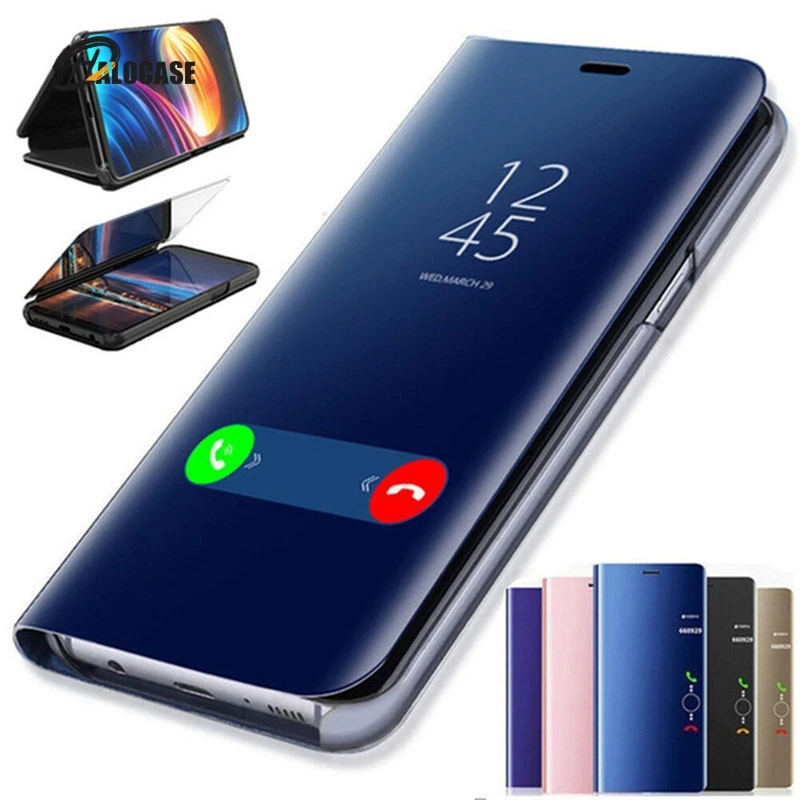 

Умный флип-чехол для Samsung Galaxy S8 9 10 S20 Plus M30 A70 A40 A50 A30 A20E A10E A60 A80 A90, зеркальный, прозрачный флип-чехол для телефона