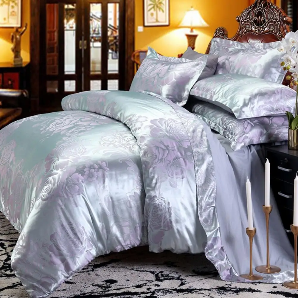 

40Wedding Luxury Bedding Sets Jacquard Queen/King Size Duvet Cover Set wedding Bedclothes Bed Linen bed Water green