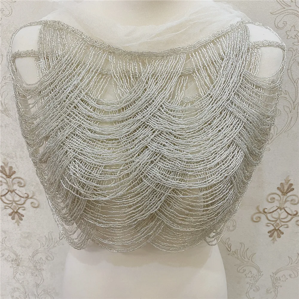 gold single side Tassels wedding embroidered collar with beaded tassels appliques neckline with fringe