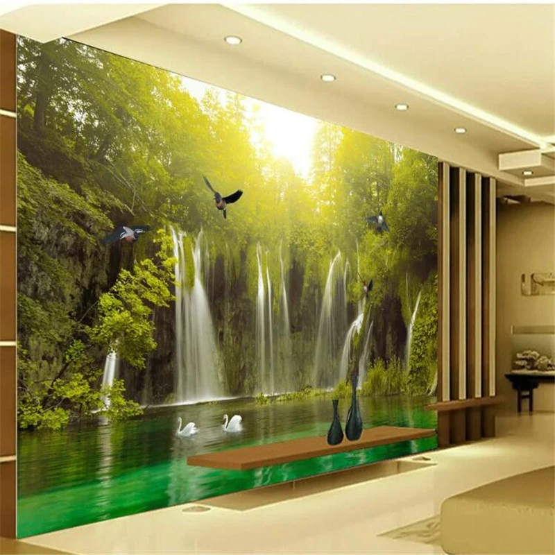 wellyu Custom Wallpaper papel de parede HD beautiful landscape waterfall woods landscape TV background wall papel de parede
