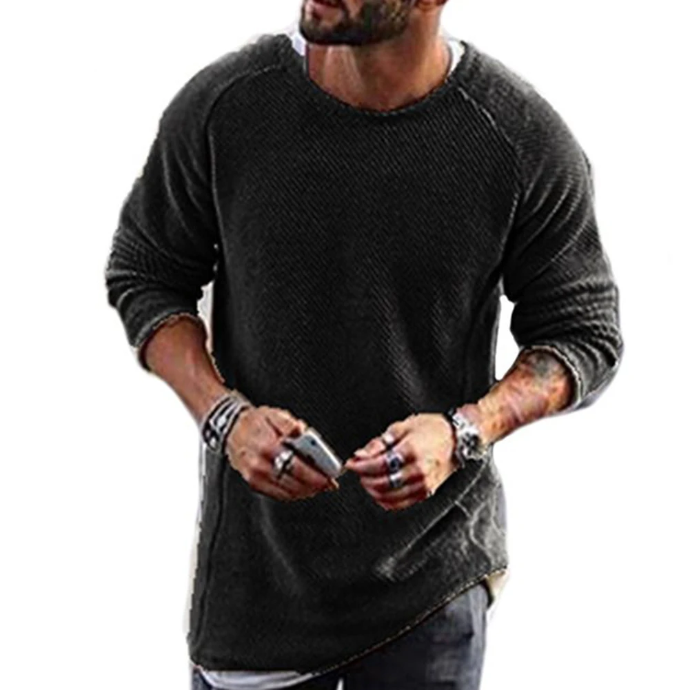 Men Casual Solid Color Sweater Knitwear O Neck Long Sleeve Shirt Pullover Top