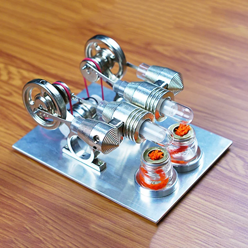 

Twin cylinder Stirling engine model miniature external combustion cycle toy extracurricular homework production lighting