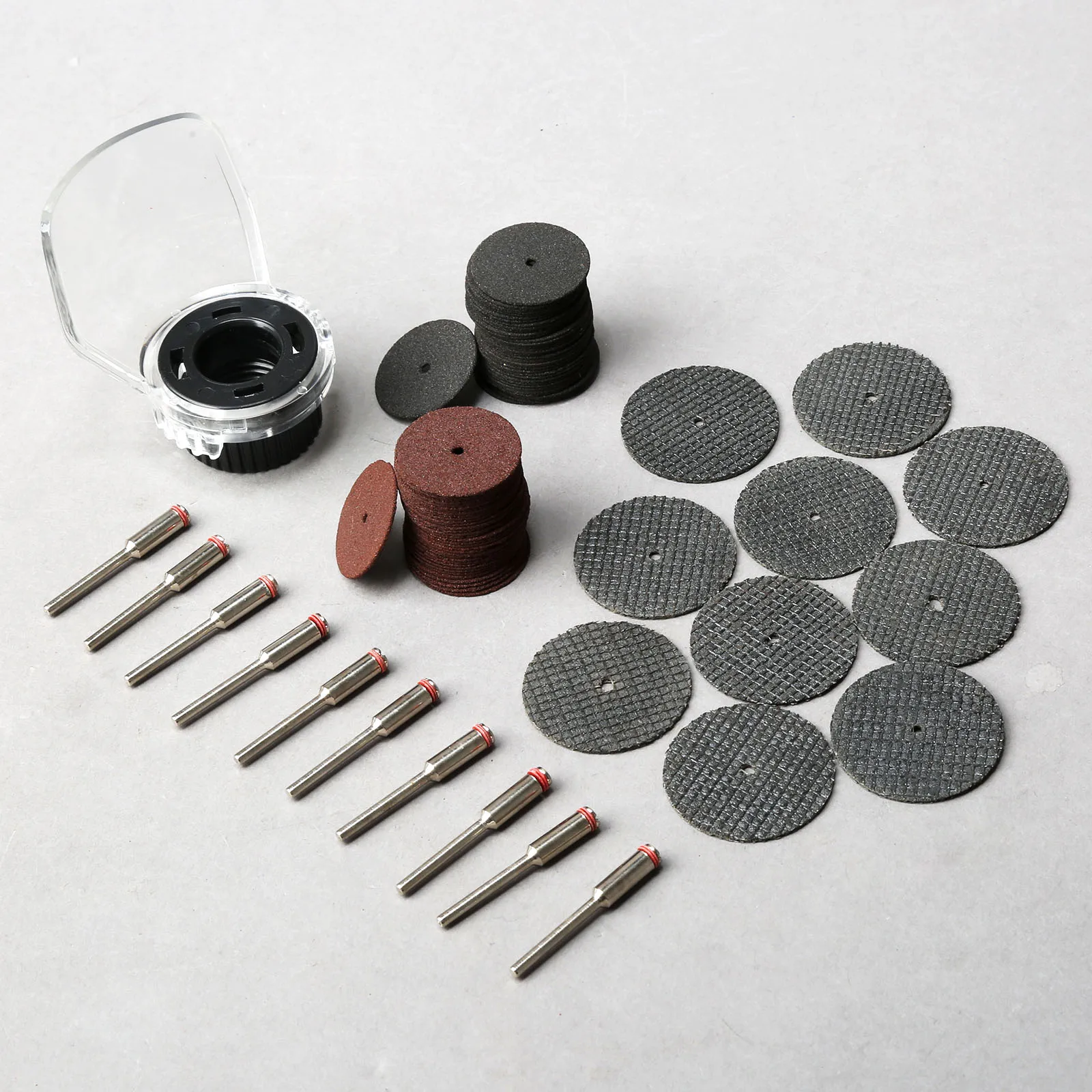 

72Pcs Abrasive Discs+10Pcs Resin Fibre Grit Cutting Wheel Sanding Discs+10Pcs 2.35mm Shank Polishing Mandrel+1x Protective Cover