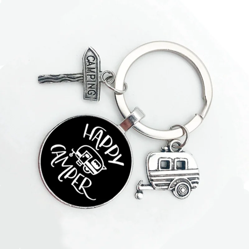 BTWGL New Cute Camper Wagon Keychain, I Love Camping Keychain, Trailer Signpost Keychain, Vacation Travel Memorial Gift