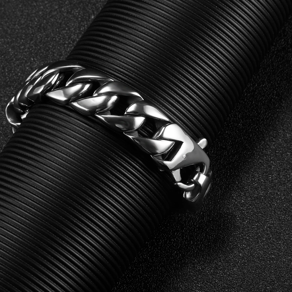 15mm Miami Curb Cuban Chain Bracelets for Men Women 316L Stainless Steel Male Bracelet Casting Clasp Bangle Hip Hop Jewelry Gift