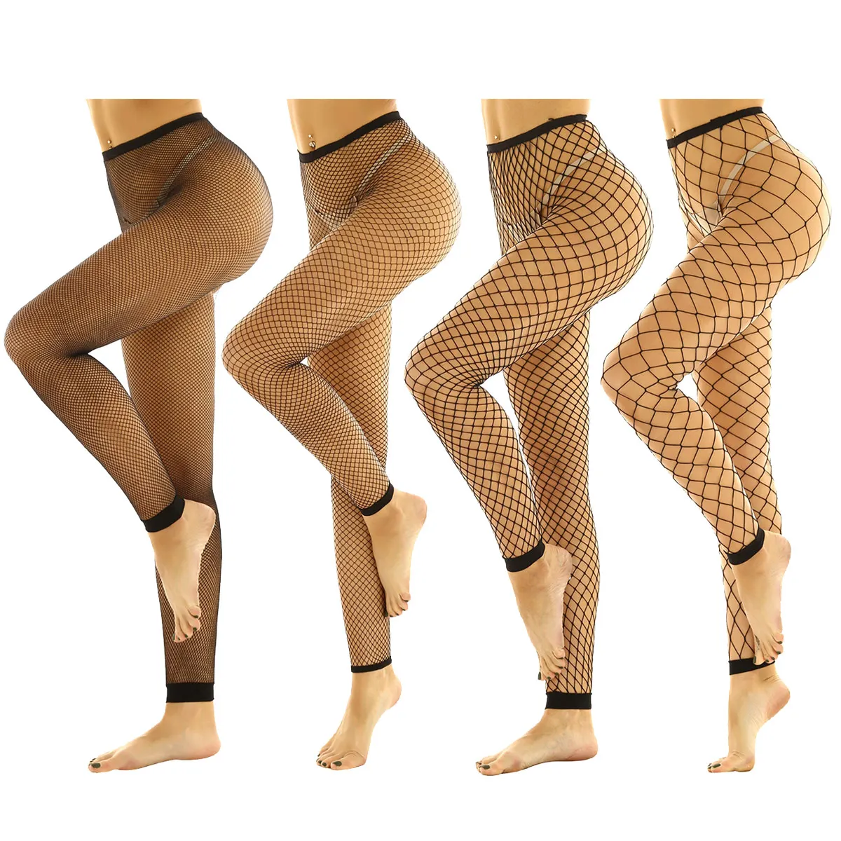 Frauen Sexy Fishnet Leggings Aushöhlen Mesh Net Hosen Durchsichtig Hohe Taille Transparente Knöchel Länge Footless Leggings Hosen