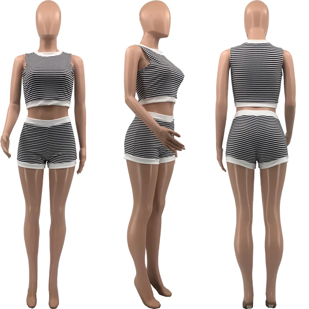Tracksuit Women 2021 Polyester Pit Stripe Sports Suit Casual Women's Suits Sleeveless Tank Top Mini Sports Shorts Club Clothing
