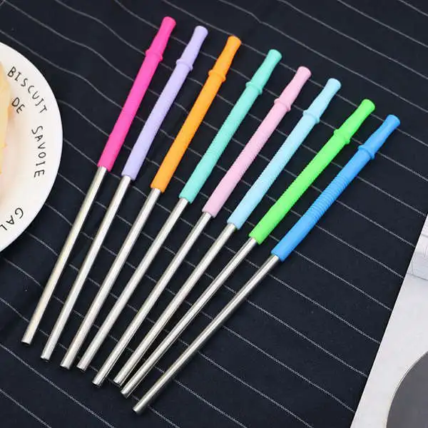 

200pcs/lot Reusable Stainless Steel Straws With Silicone Tips Metal drinking Straw For Wedding Party wholesale