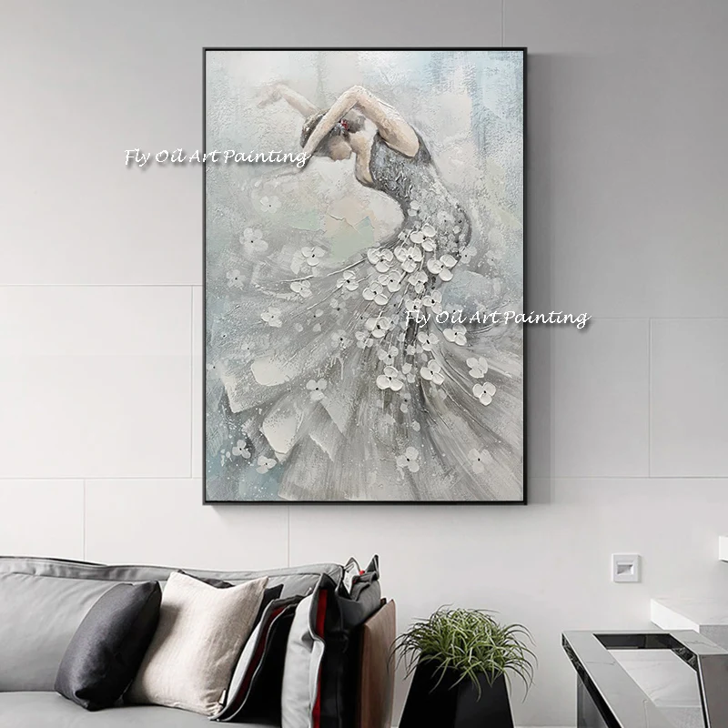 

Large Size 100% Hand-painted Ballet Woman Dancing Grey Oil Painting Canvas Wall Art Artwork On Canvas Paintings Oil No Framed