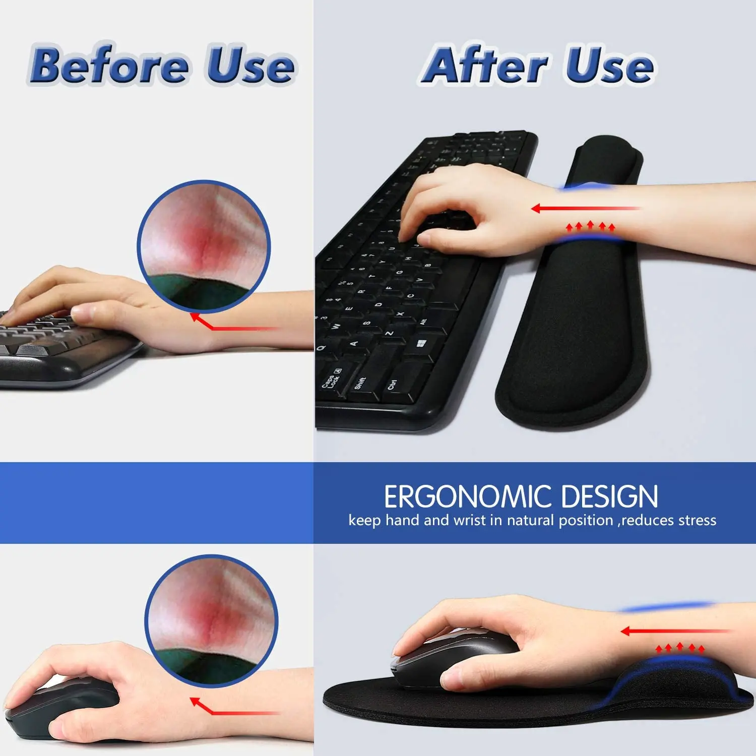 RAKOON Mouse Pad with  Wrist Rest Non-Slip Base Wrist Rest Pad Ergonomic Mousepad for Typist Office Gaming PC Laptop