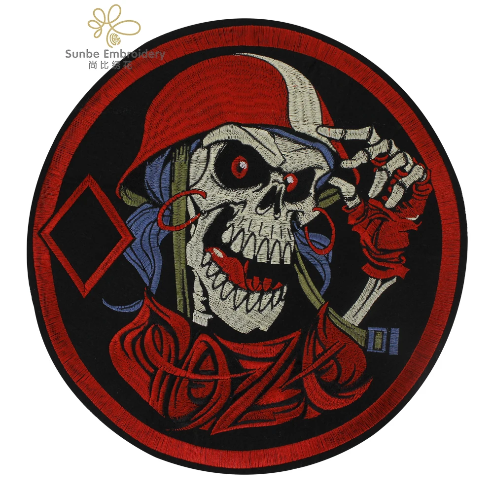 Dead Skull Patches Embroidery Applique Skull Patch Motorcycle Rider Iron-On Badges for Leather Jacket Backpacks