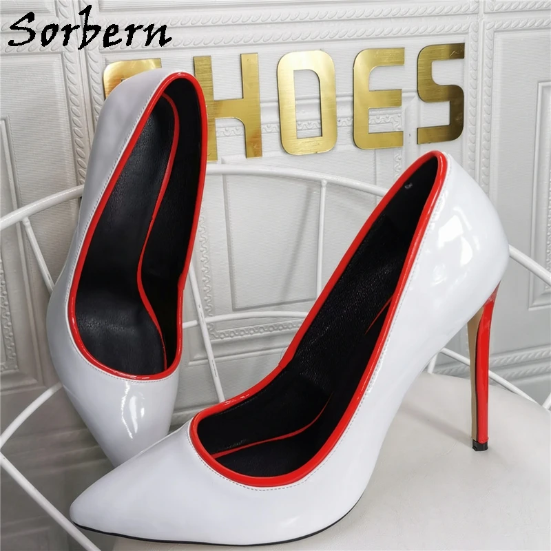 Sorbern White Super Thin High Heel Women Shoes Ol Elegant Red Heels Slip On Pointed Toe Crossdresser Custom Multicolor Heels