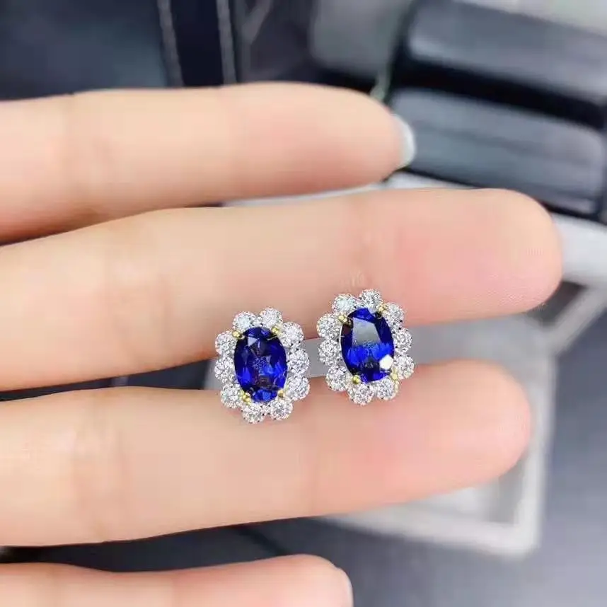 FS Natural Sapphire S925 Sterling Silver Ring Pendant Necklace Earring Set Charm Fine Fashion Weddings Jewelry for Women MeiBaPJ