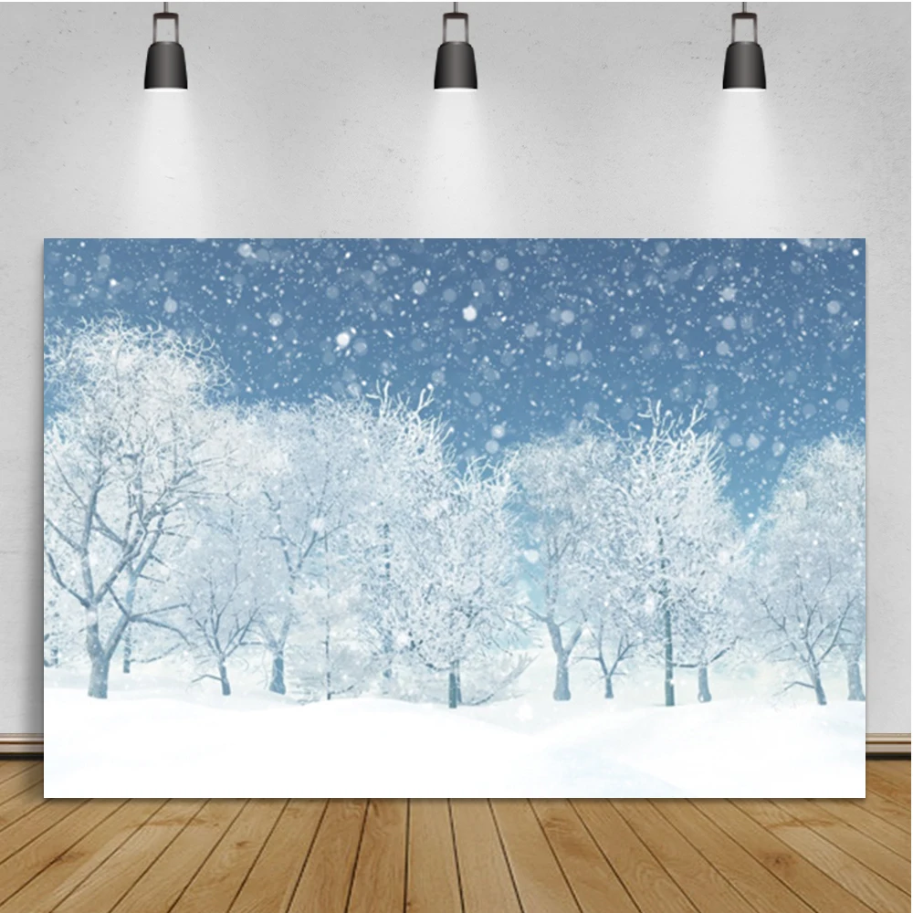 Laeacco Mùa Đông Rừng Trắng Bông Tuyết Ánh Sáng Bokeh Giáng Sinh Cảnh Quan Ảnh Nền Chụp Ảnh Bối Cảnh Cho Studio Ảnh