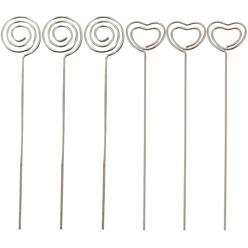 60 Pieces Metal Wires Memo Clip Note Card Holders Table Number Clip Photo Stand for Wedding Party Cake Decor, Round and Heart Sh