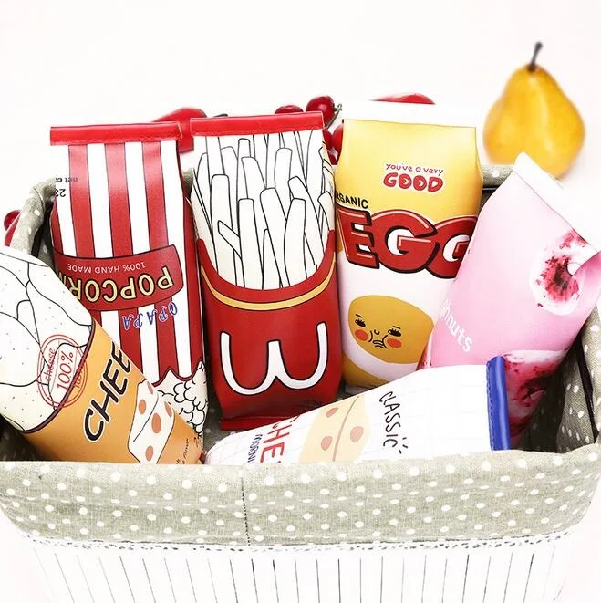 1pcs/lot Cute Chips Cheese Popcorm Fast Food Pencil Case PU Stationery Gifts School Office Pencil Bags