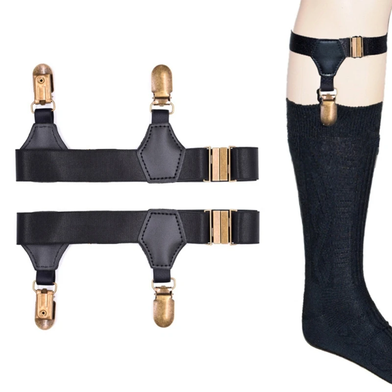 

Men Women Black Socks Suspenders Holder with Double Hard Metal Non-Slip Clips Elastic Adjustable Garters Belt Accessory