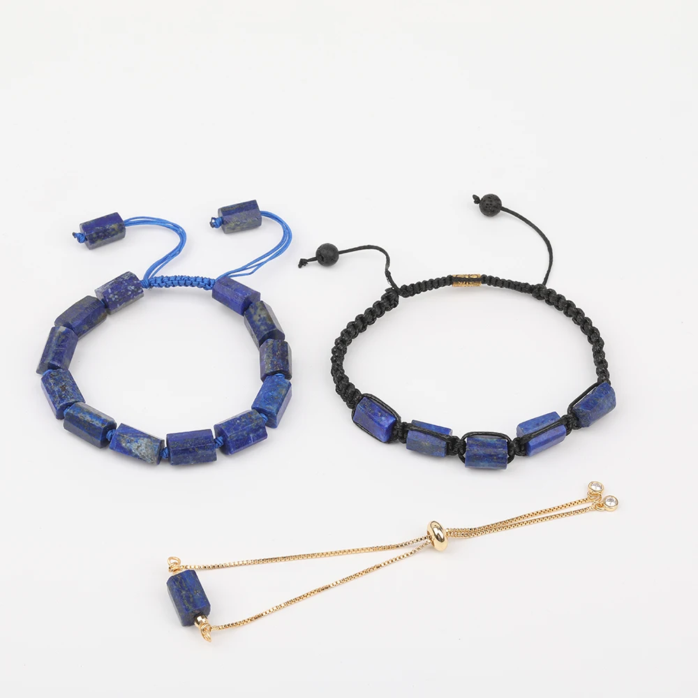 10Pcs/Lot Natural Lapis Lazuli  Stone Chip Beads Cord Knotted Adjustable Bracelet Wholesales Gold Chains Tennis Bracelet