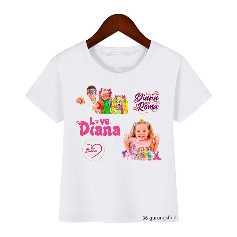 

Newly Girls T-Shirt Cute The Kids Diana Show Cartoon Print Children'S Tshirts Summer Fashion Girls Clothes White Pink Shirt Tops