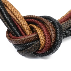 1yard/lot Width 10mm 12mm Braided Real Leather Cord Bracelet Findings Flat Leather Rope Thread For DIY Jewelry Making Wholesale