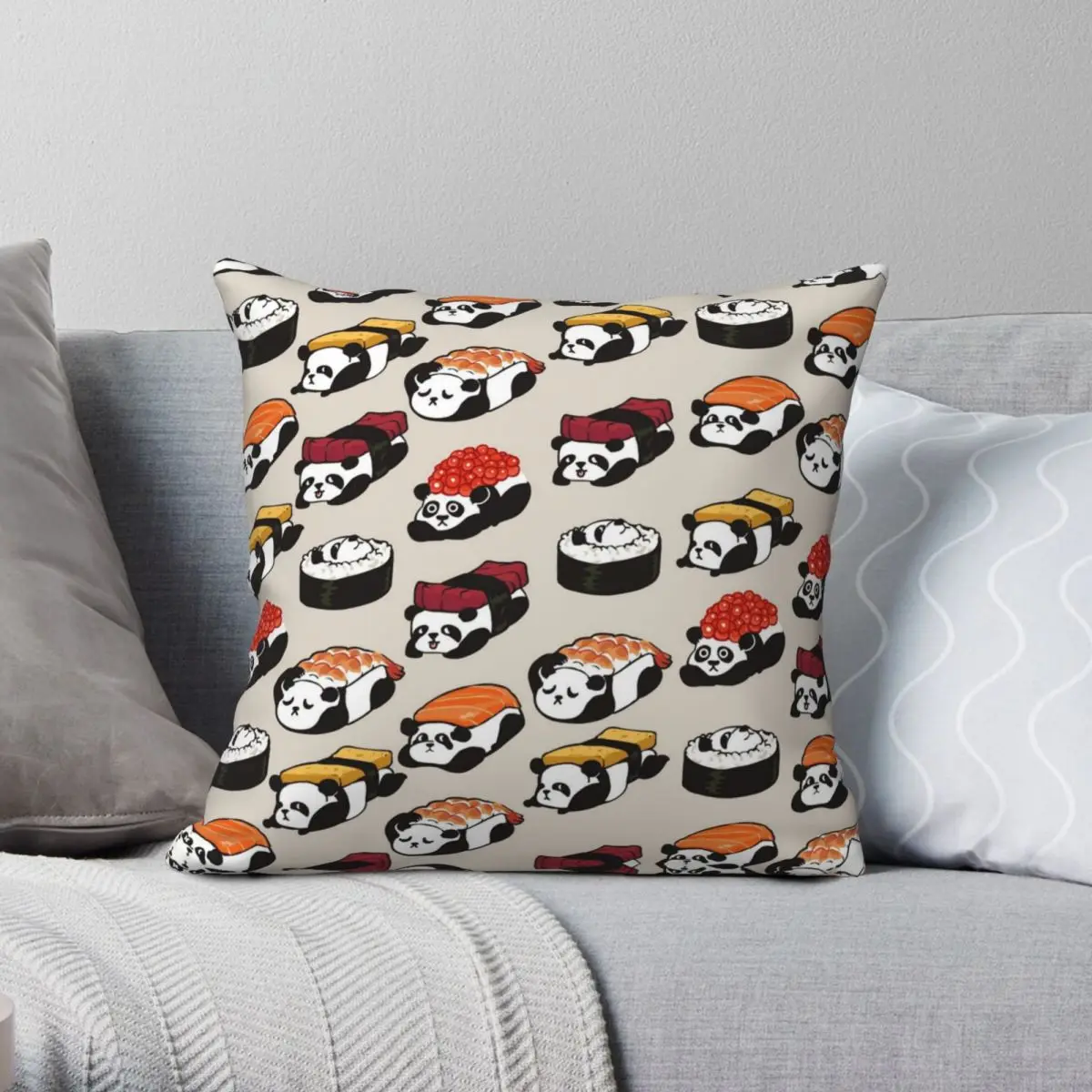 

SUSHI PANDA Square Pillowcase Polyester Linen Velvet Creative Zip Decor Pillow Case Home Cushion Cover