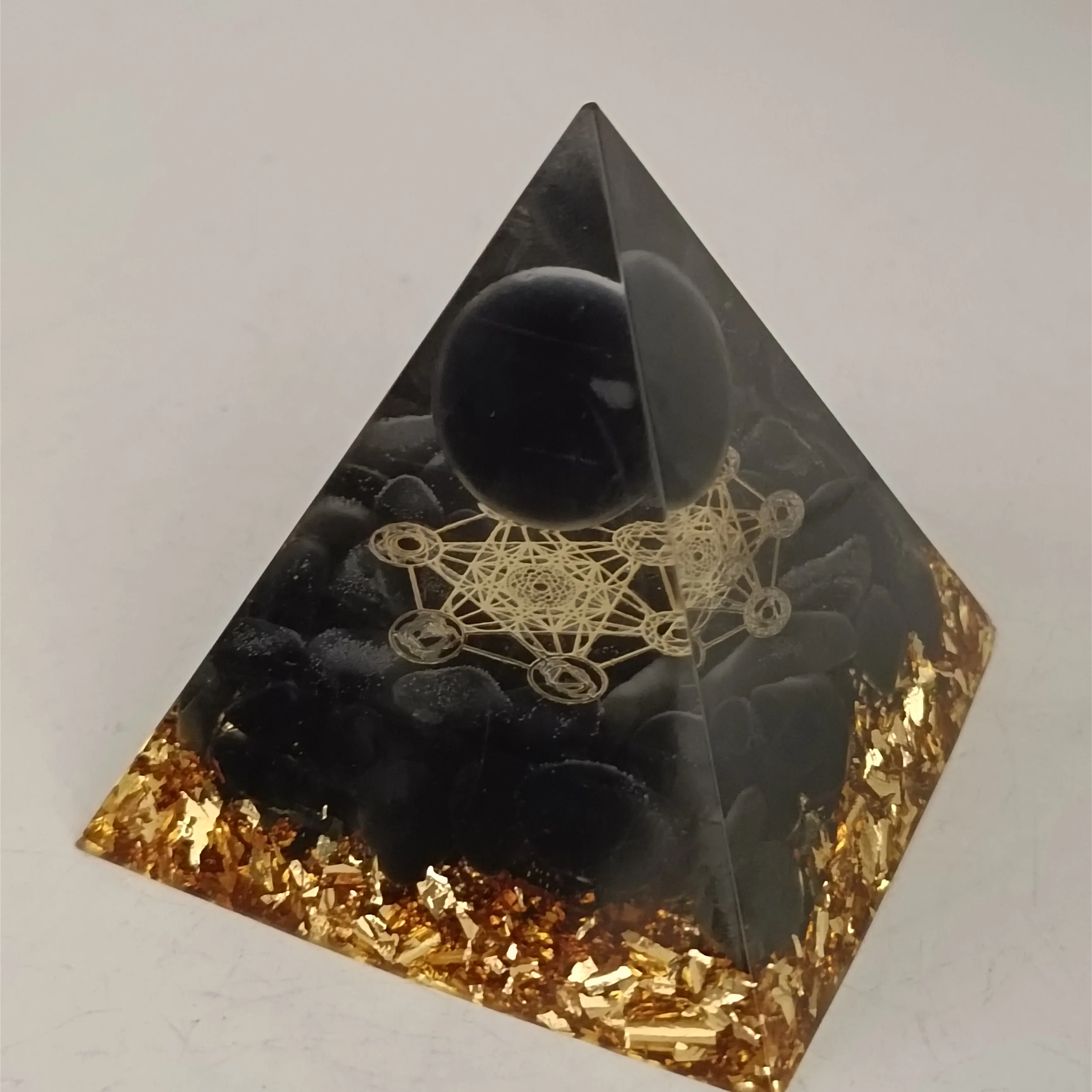 1pc Handmade obsidian Crystal Sphere Orgone Pyramid Quartz EMF Protection healing reiki Energy Orgonite home decor