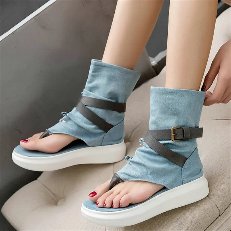 Fashion Sneakers Women Canvas Platform Wedges Gladiator Thong Sandals Female High Top Open Toe Summer Creepers Casual Shoes 2020