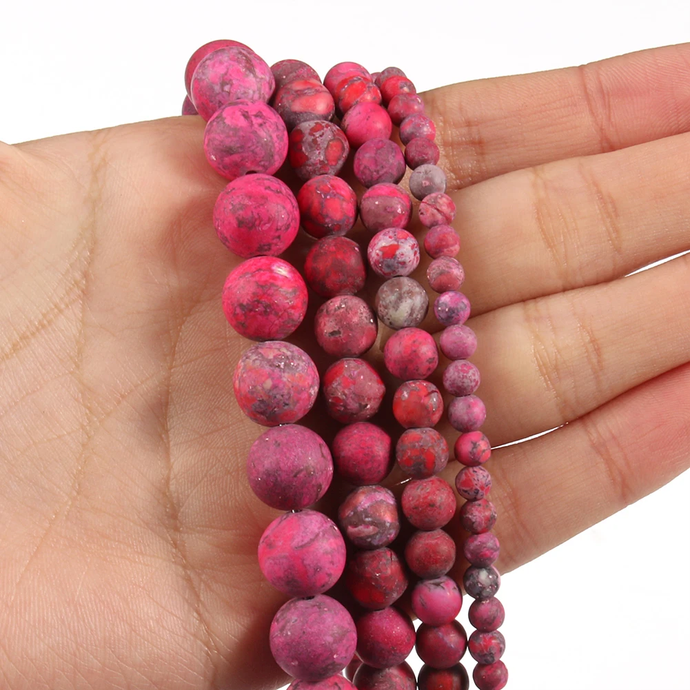 Natural Beads Matte American Turquoises Fuchsia Howlite Round Stone Bead for Jewelry Making DIY Bracelet Accessories 15\'\' 4-10mm