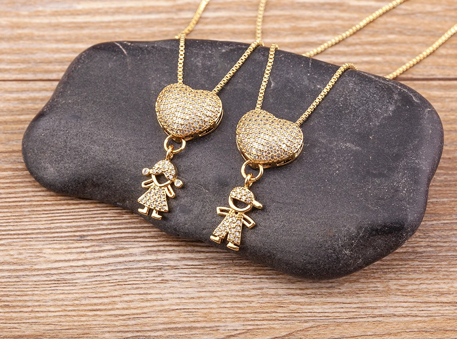 Nidin Heißer Verkauf Sohn Tochter Herz Vergoldet Zirkonia Familie Mädchen Junge Anhänger Halskette Kette Schmuck Für Mutter Geschenk – Detail 28