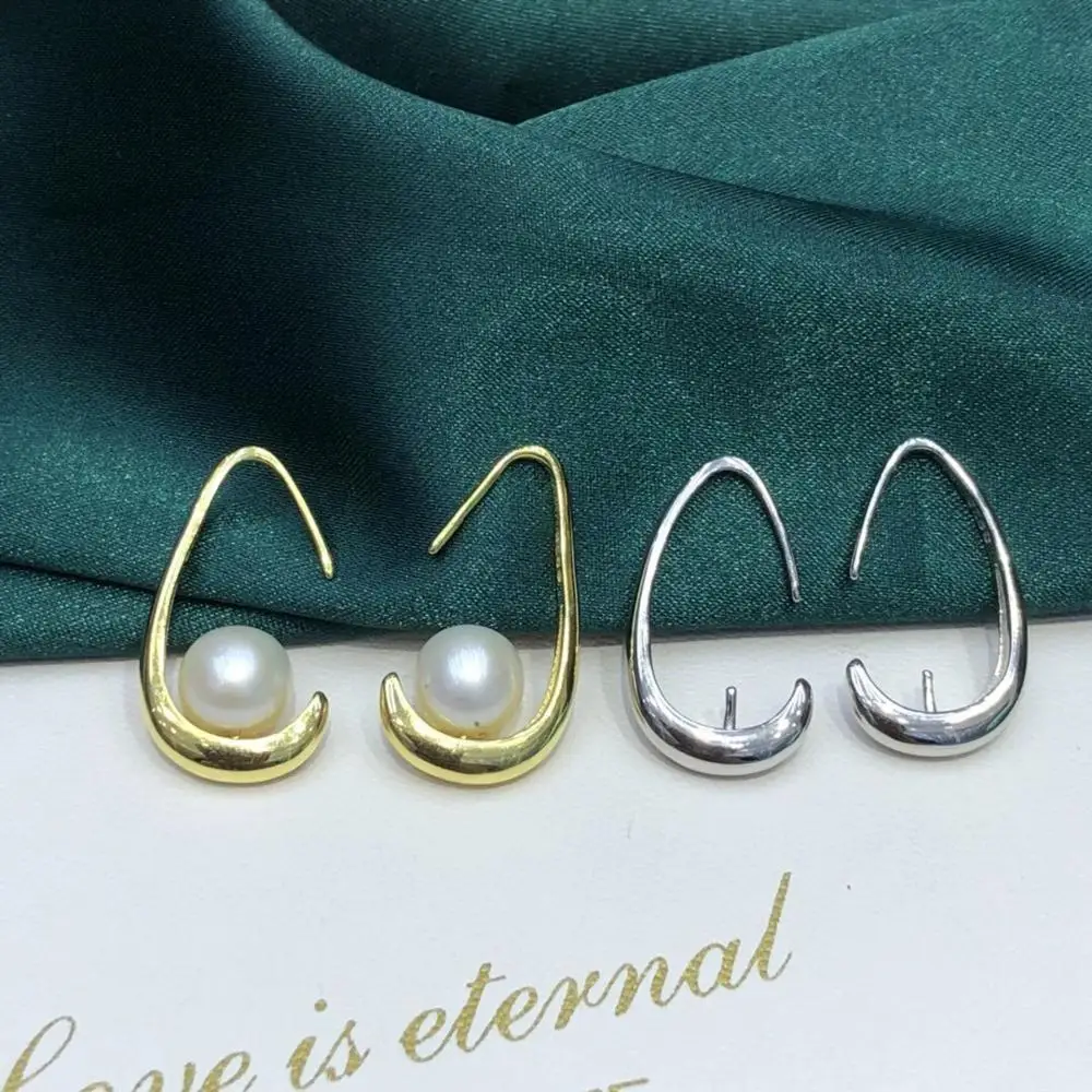 

New Party 925 Sterling Silver Earrings Findings Settings Base Mountings Parts for Pearls Agate Crystal Stones Jade 5pairs/lot