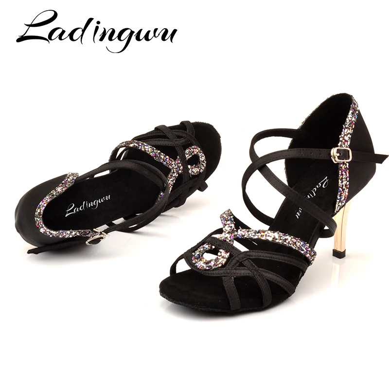 Ladingwu New Dance Shoes Woman Latin Sansa Dance Shoes Women Party Ballroom Performance Shoes Dancing Metal heel 7. 5/8. 5cm