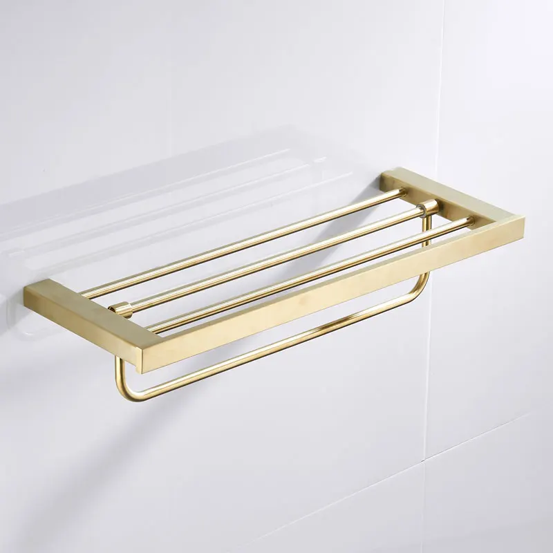 Vidric Bathroom Bath Towel Rack 304 Stainless Steel Brushed Gold Towel Holder Folding Wall Mounted 60 CM Towel Rail Holder Toile