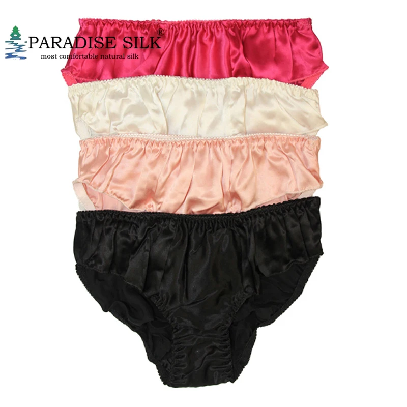 Women Panties Lot 4 Pair 100% Pure Silk Women's Flouncing Waist Panties Economic Pack Size US S M L XL (W 25