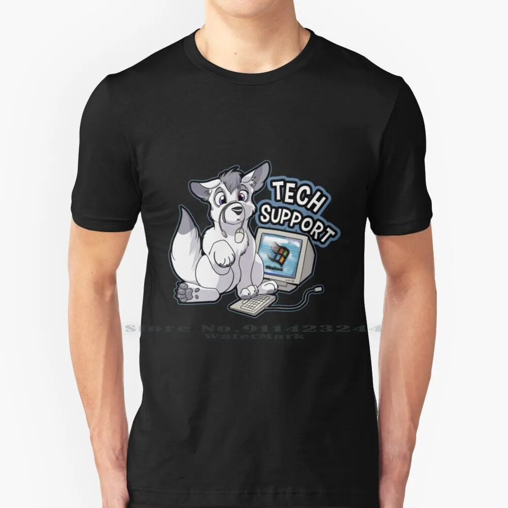 Tech Support T Shirt Cotton 6XL Furrys Furries Doggo Canine Wolf Cute Adorable Chibi Kawaii White Feral Quad Puppy Computer Pc