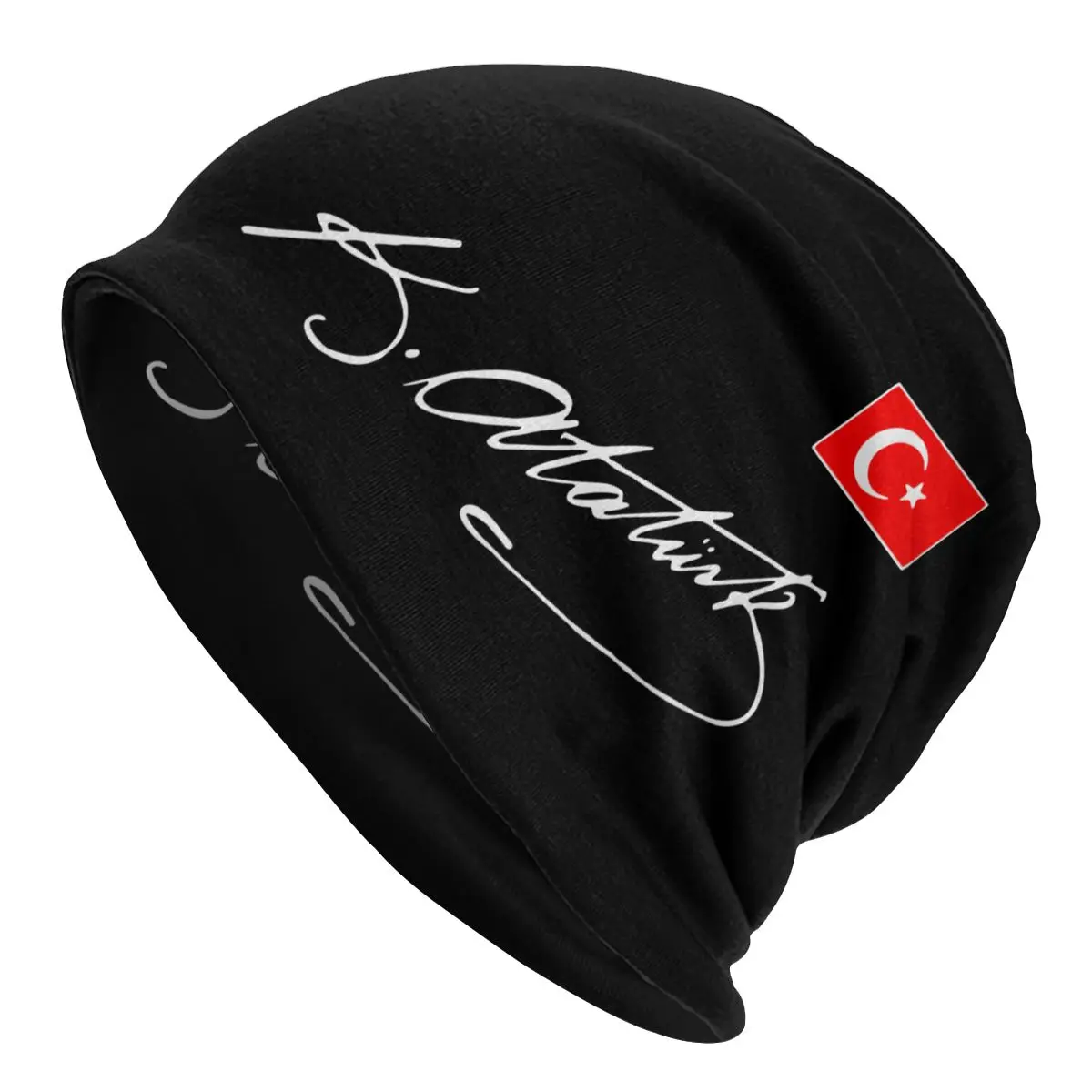 Ataturk With Turkey Flag Turkish Ataturk Signature Cap Goth Outdoor Skullies Beanies Hats Male Warm Dual-use Bonnet Knit Hat