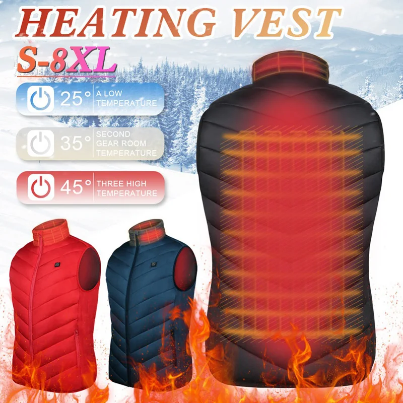 Heated Vest Jacket Coat Clothes Unisex Intelligent Electric Heating Thermal Warm Clothes Winter Heated Hunting Hiking Vest S-8XL