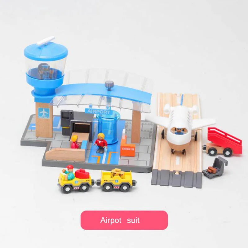 Wooden Train Track Railway Station Accessories Fire Station Fit For Brio Wooden Train Pieces Educational Toys For Children Gifts